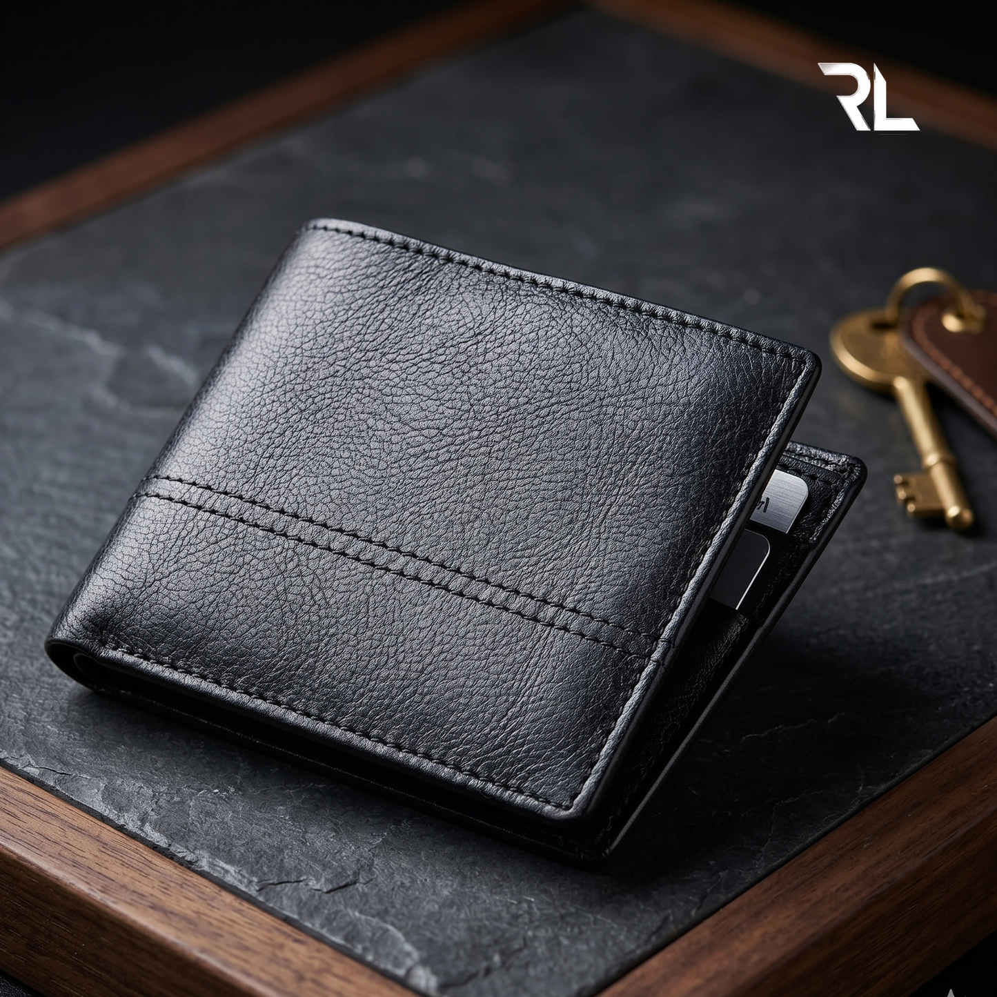 Classic Black Leather Bi-Fold Wallet for Men