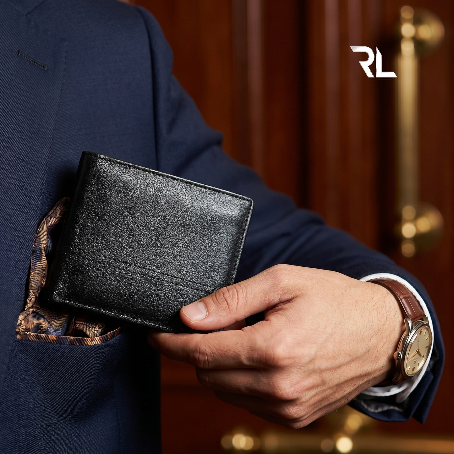 Classic Black Leather Bi-Fold Wallet for Men