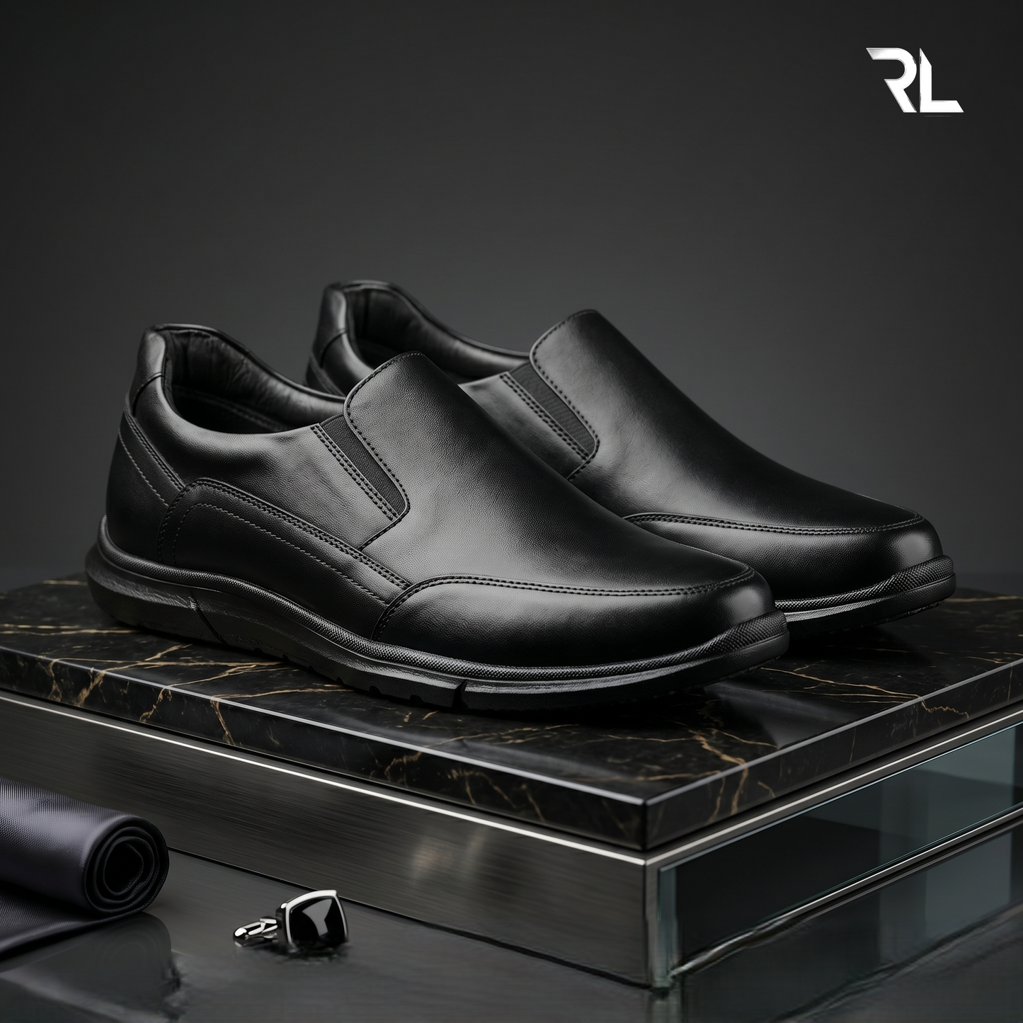 Leather Slip on Shoes for Men - Black  - 2019