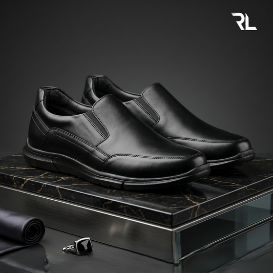 Leather Slip on Shoes for Men - Black  - 2019