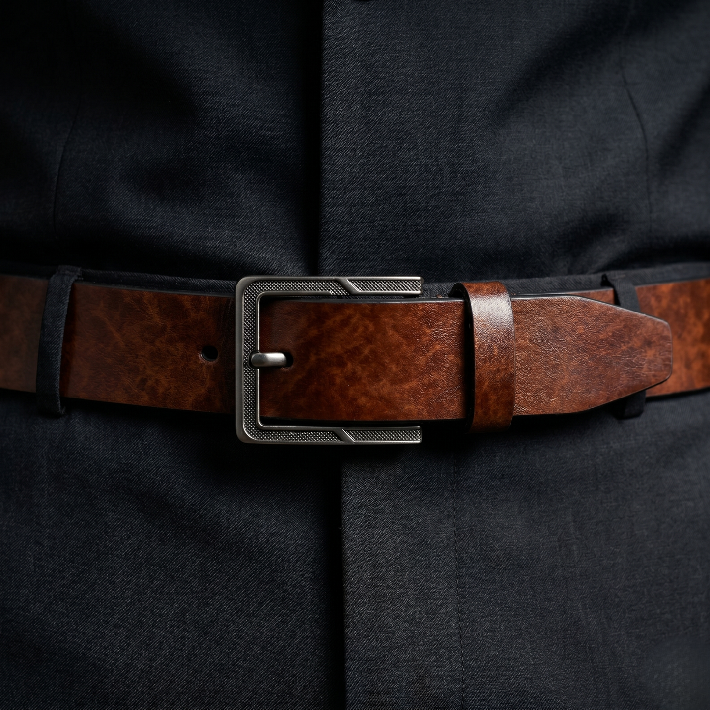 Men's Brown Casual Genuine Leather Belt with Matte Metal Buckle