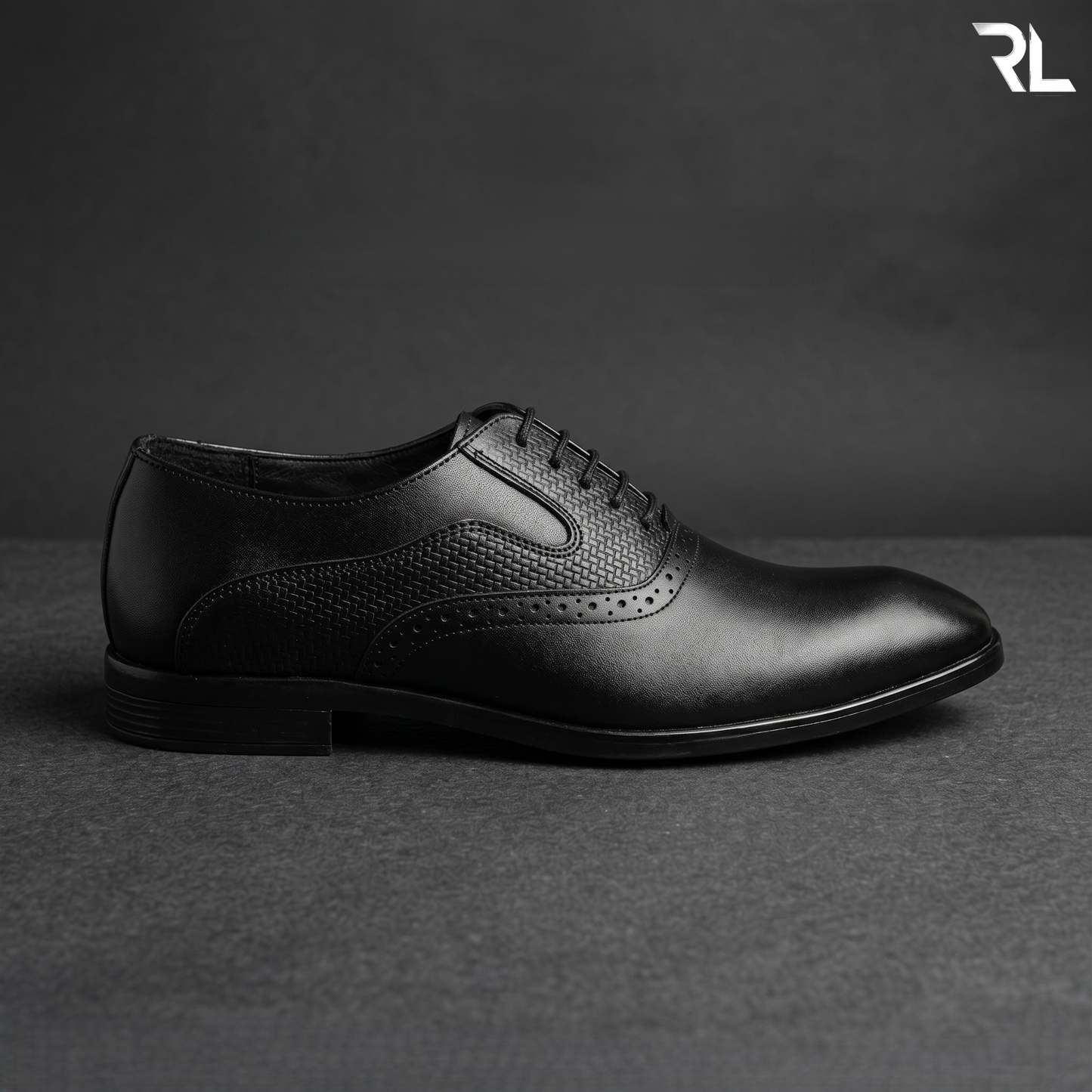 Oxford Textured Leather Shoe - Black - 2007