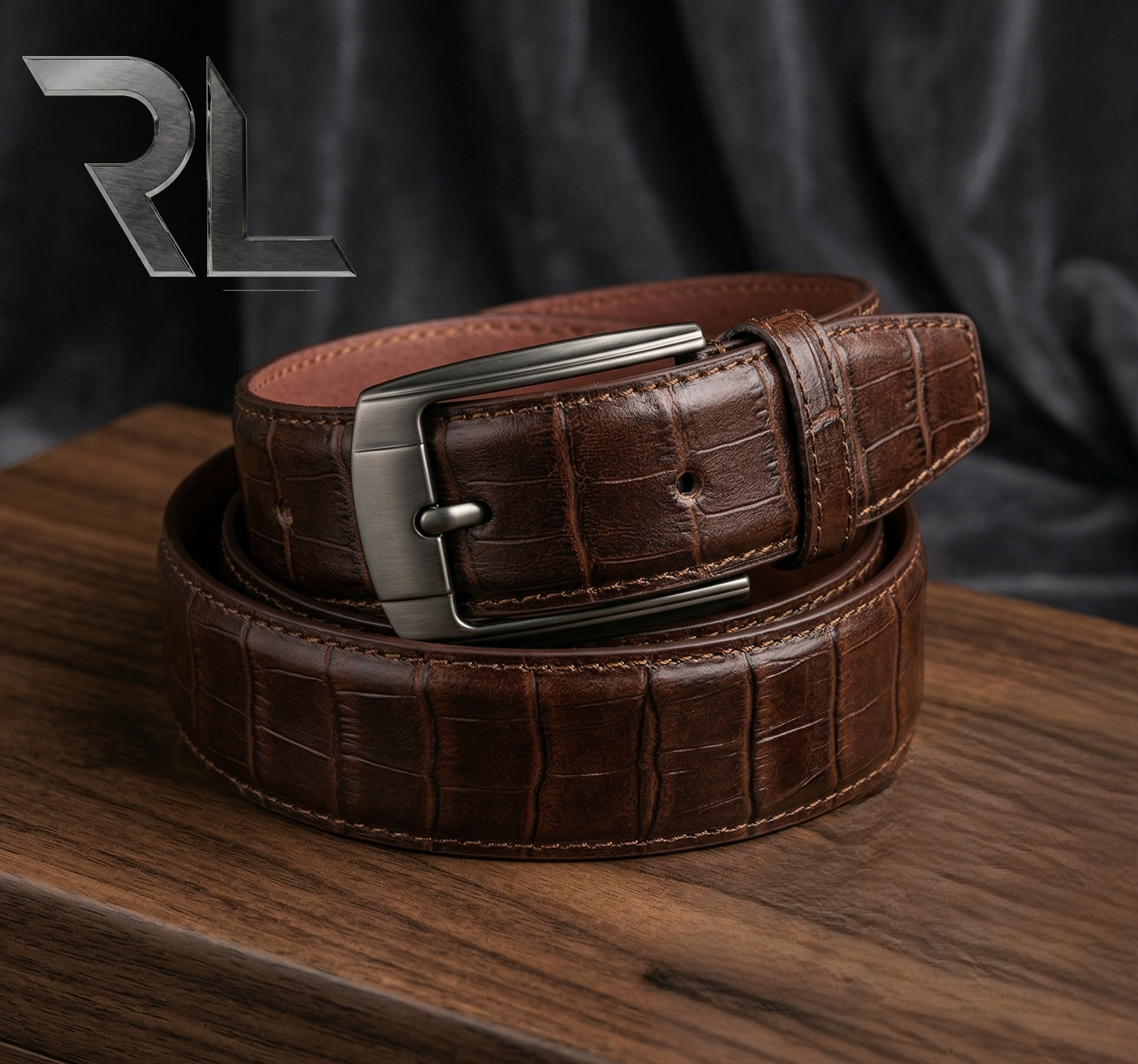 Croco Print Leather Belt for Men - Brown