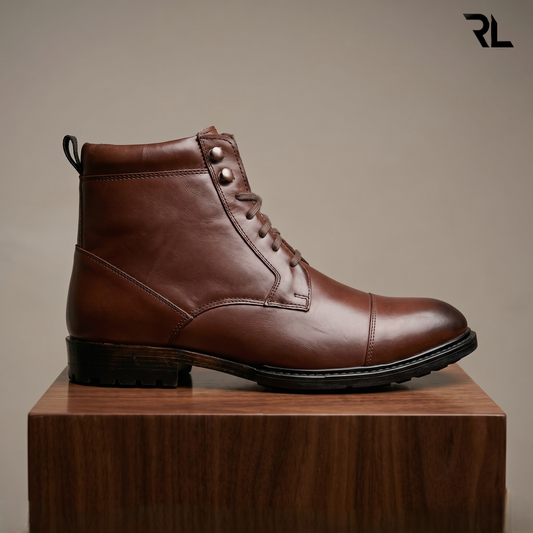 Lace up cap toe boot - Tan - 1007