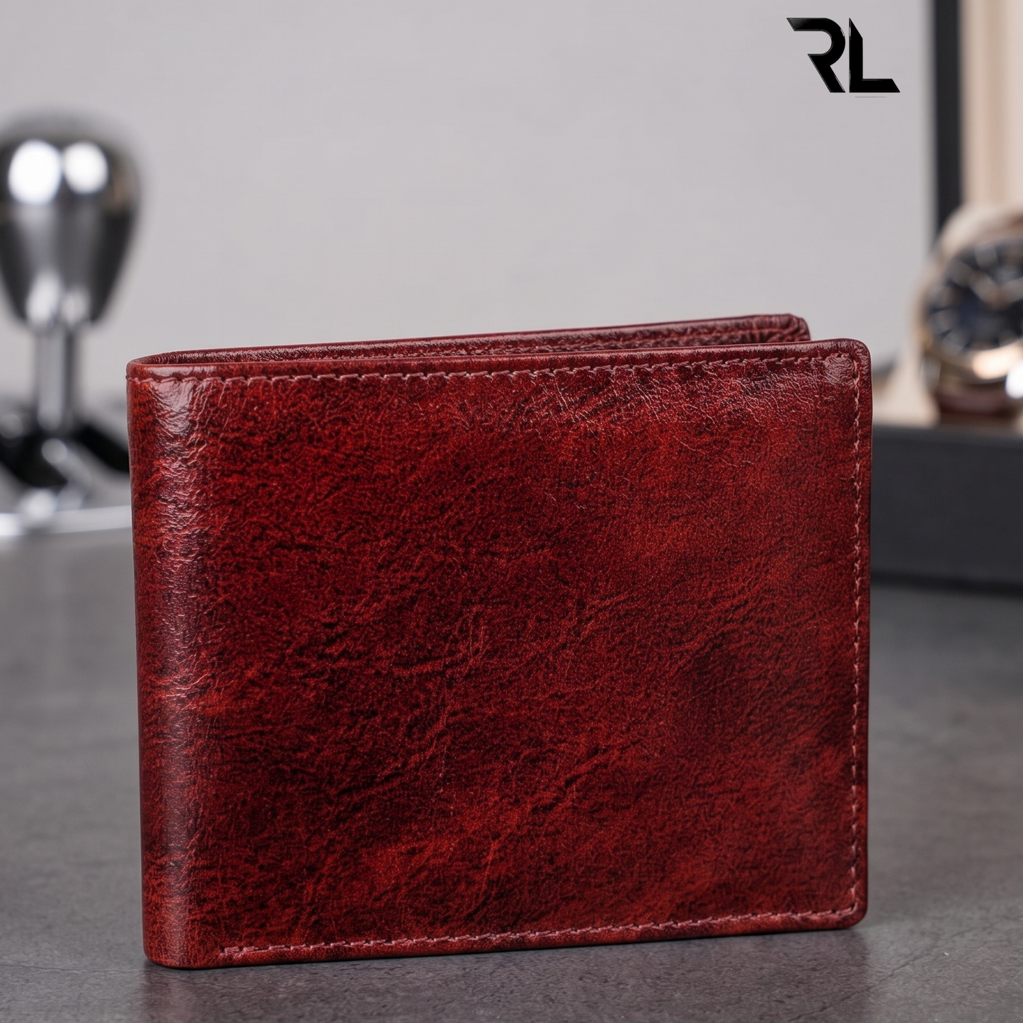 Vintage Brown Leather Bifold Wallet with Coin Pocket & ID Flap