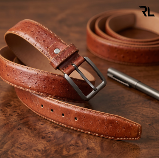 Formal Leather Belt Ostrich Print - Tan