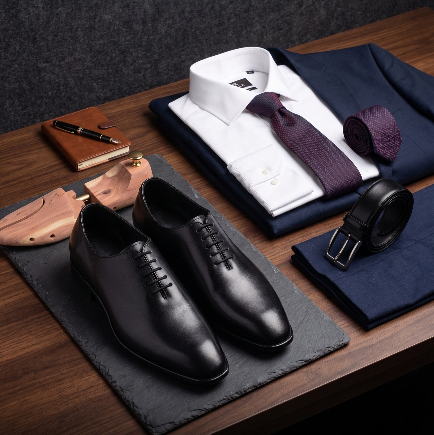 Leather Wholecut Shoe for Men's - Black - 2009