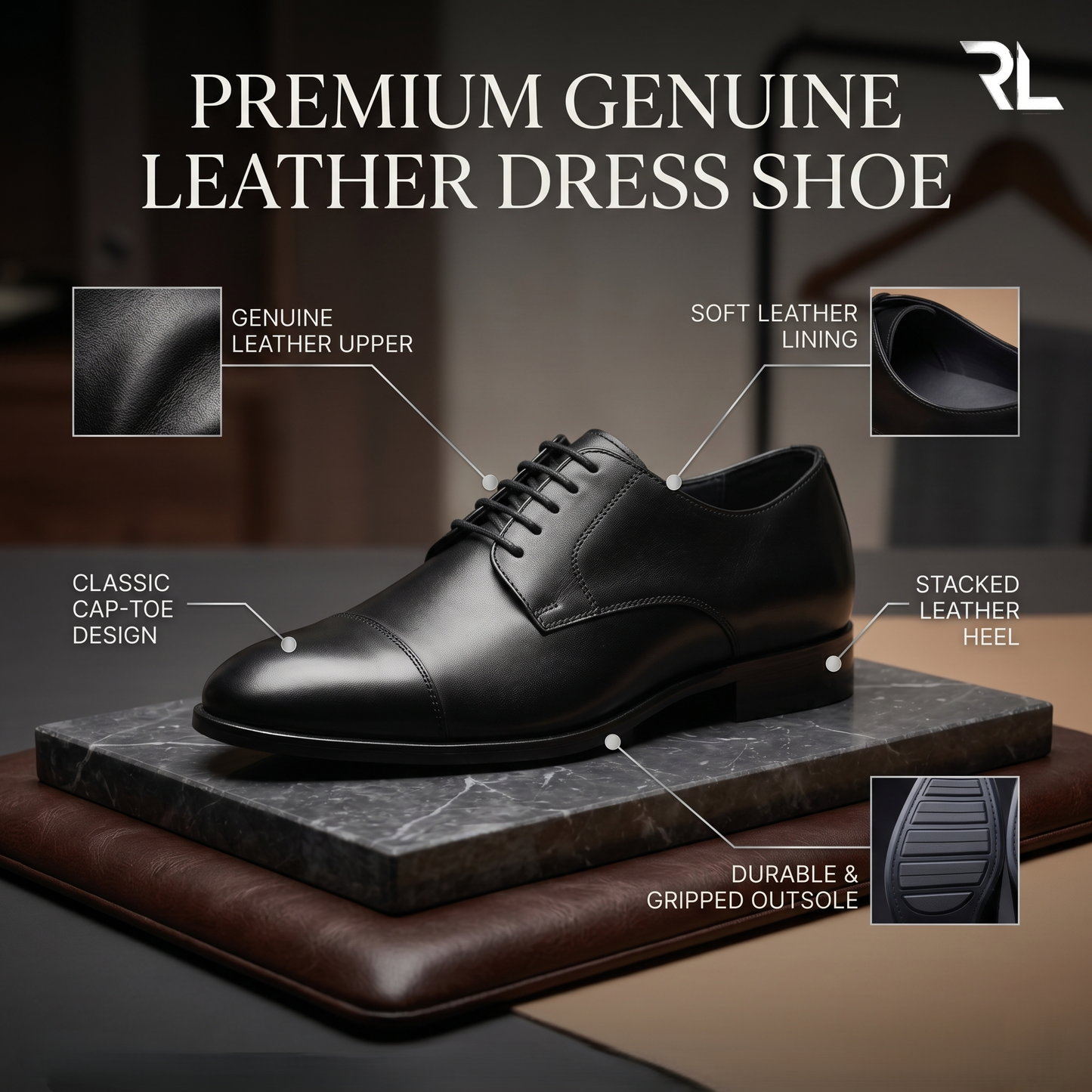 Leather Derby Formal Shoe - Black - 2003