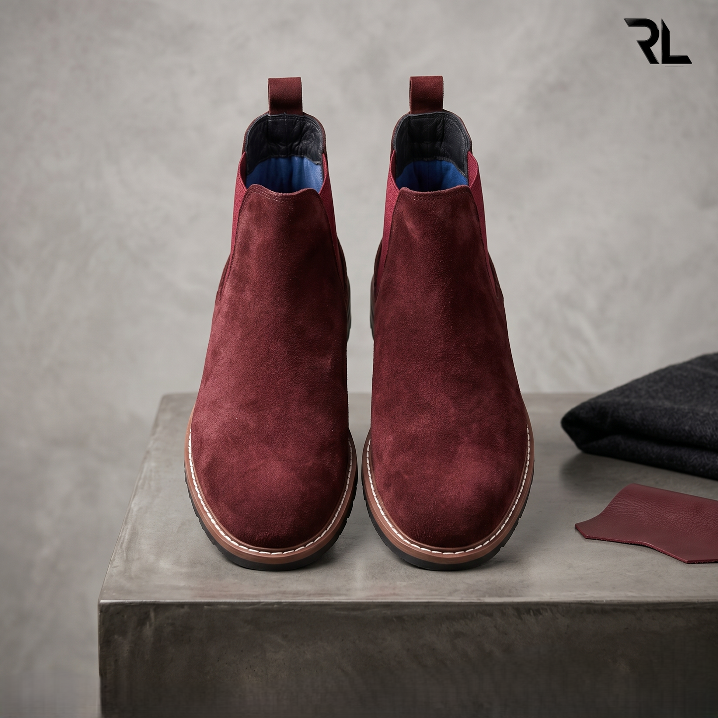Suede Leather Chelsea Boot - Cherry- 1002