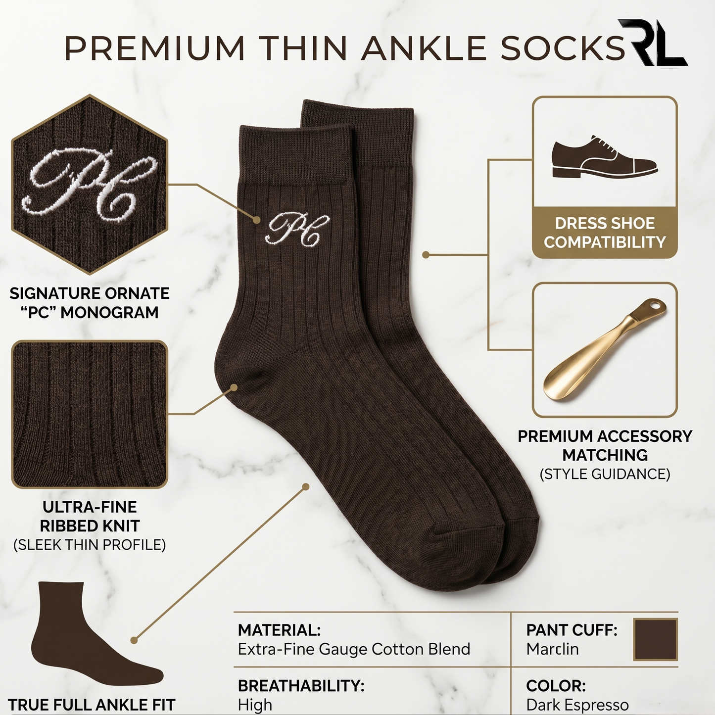 Thin Formal Full Socks - Brown ( 1 Pair ) S005