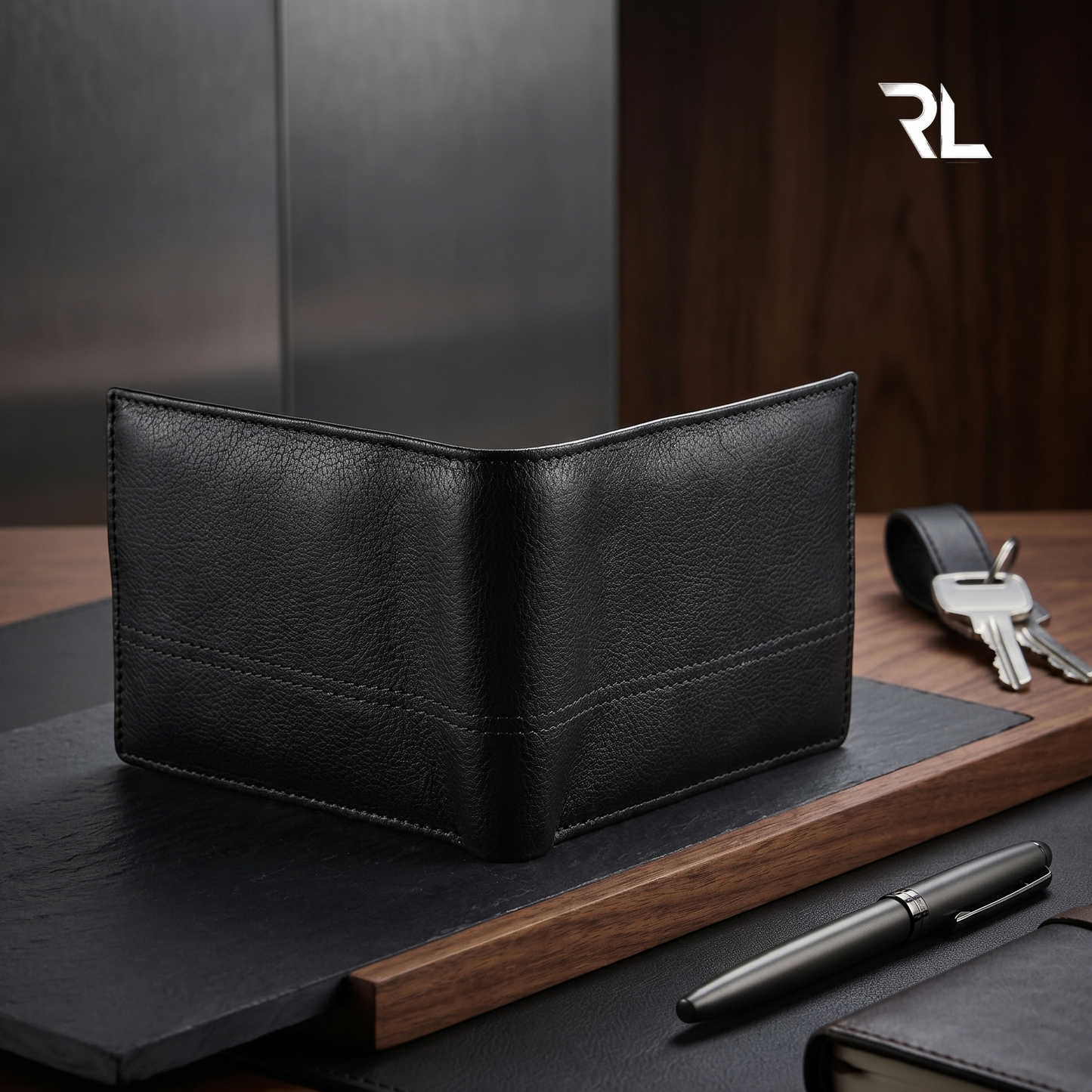 Classic Black Leather Bi-Fold Wallet for Men