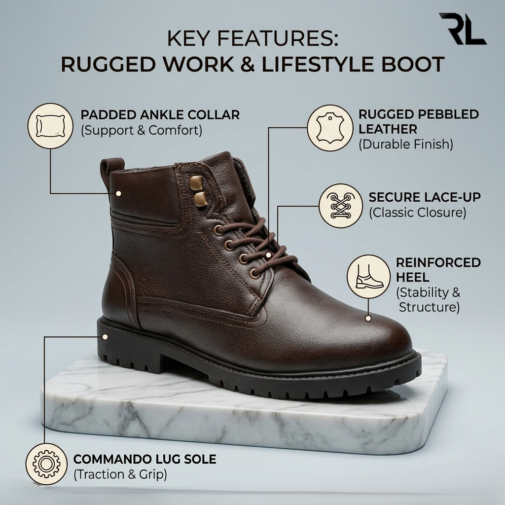 Leather Combat Boots – Rugged Dark Brown - 1009
