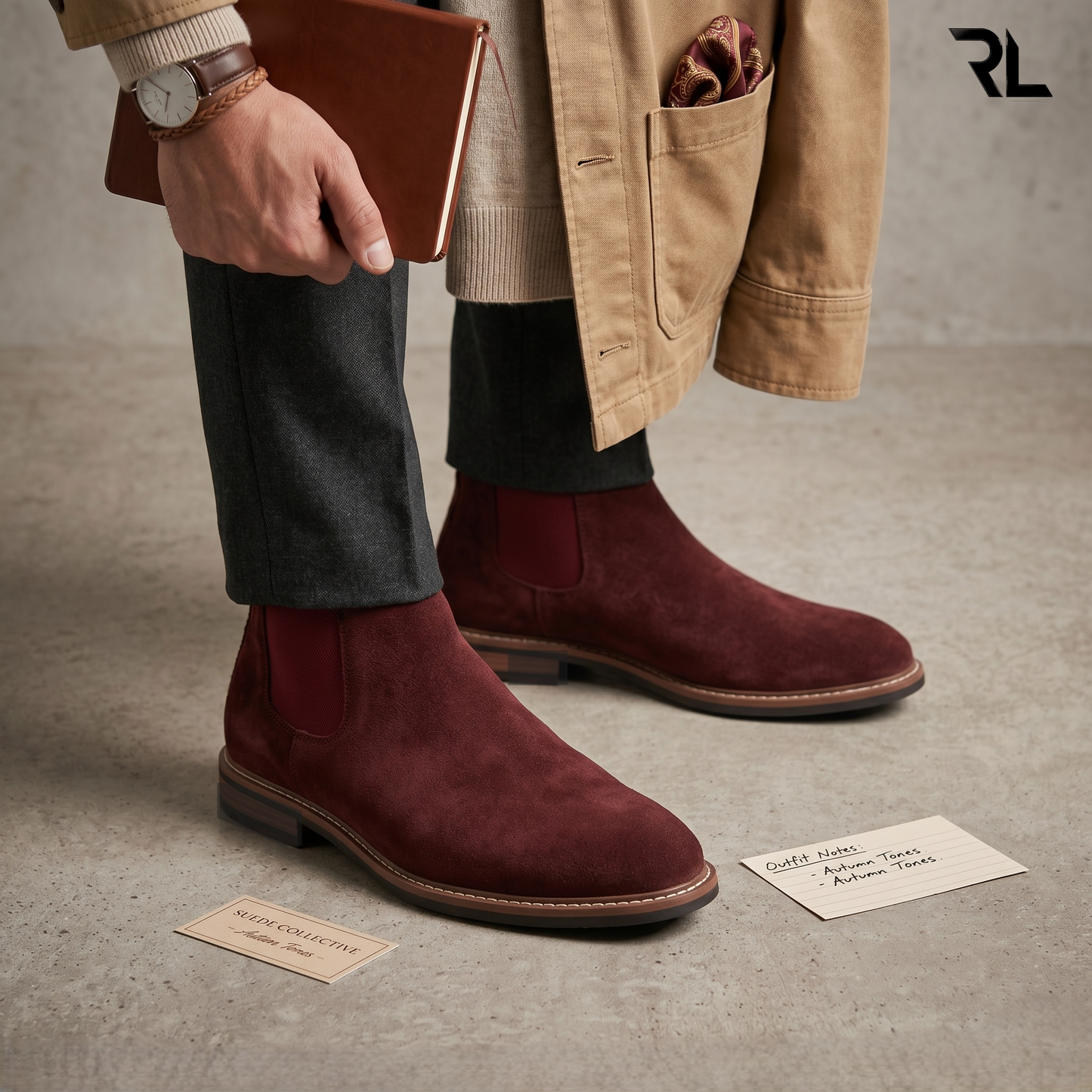 Suede Leather Chelsea Boot - Cherry- 1002