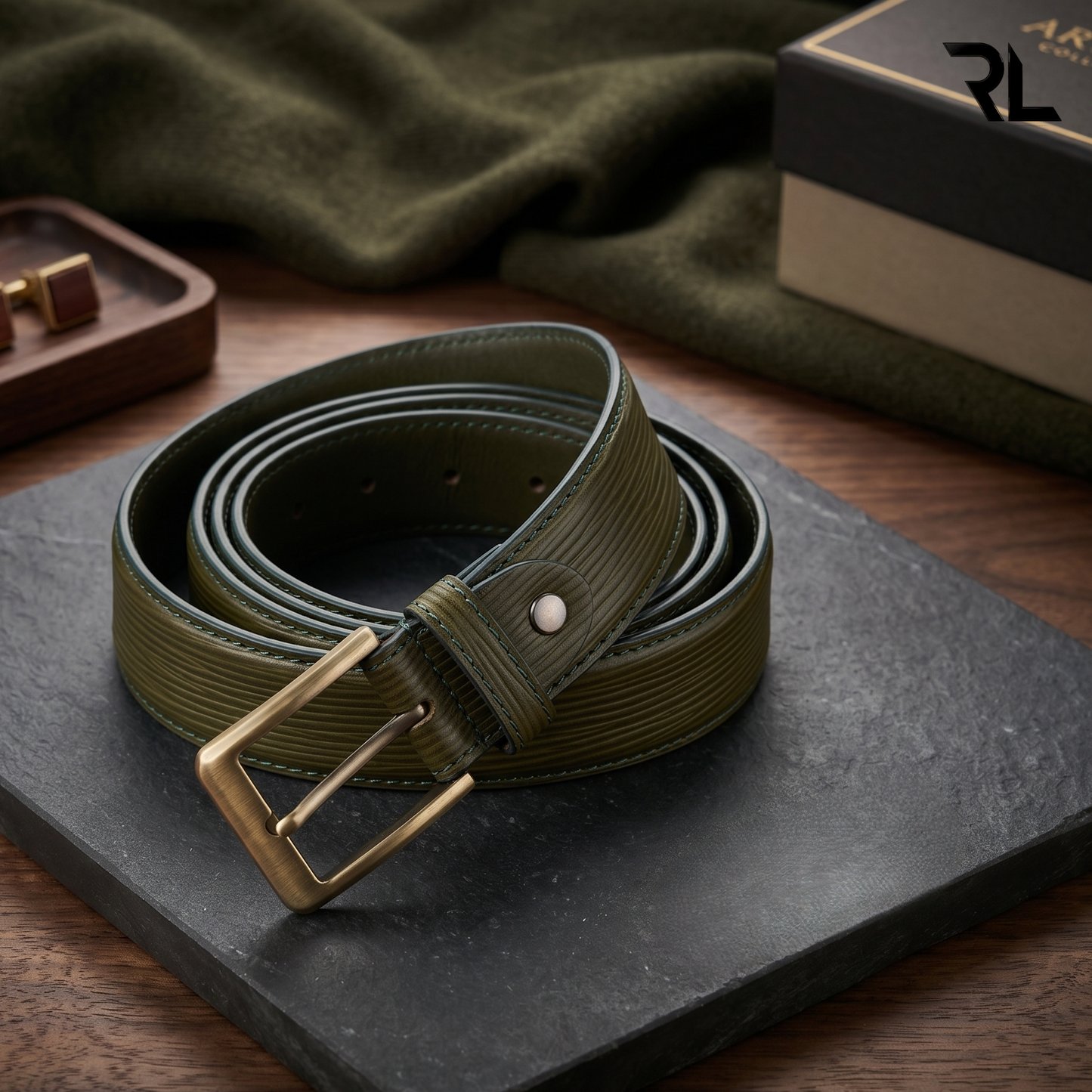 Leather Formal Belt for Men's - Green