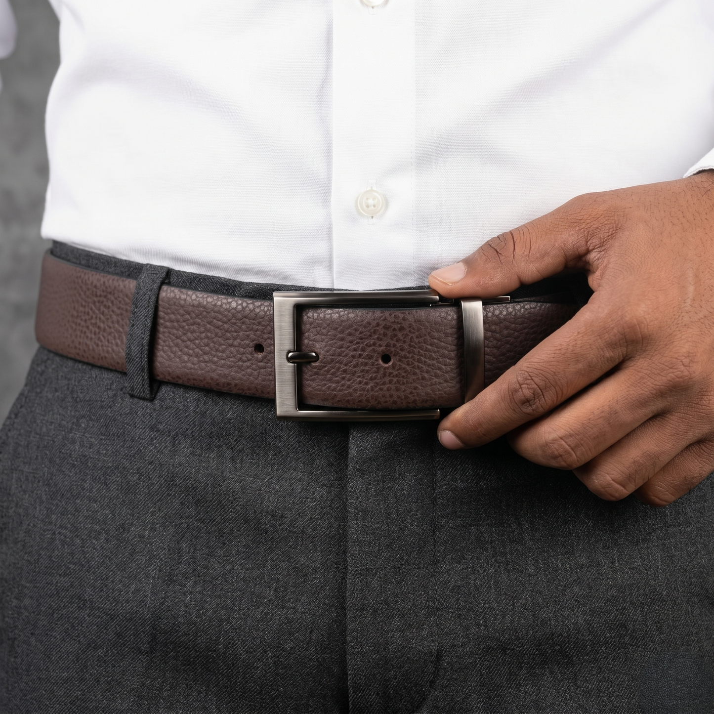 Men's Premium Reversible Black & Brown Leather Formal Belt with Metal Buckle