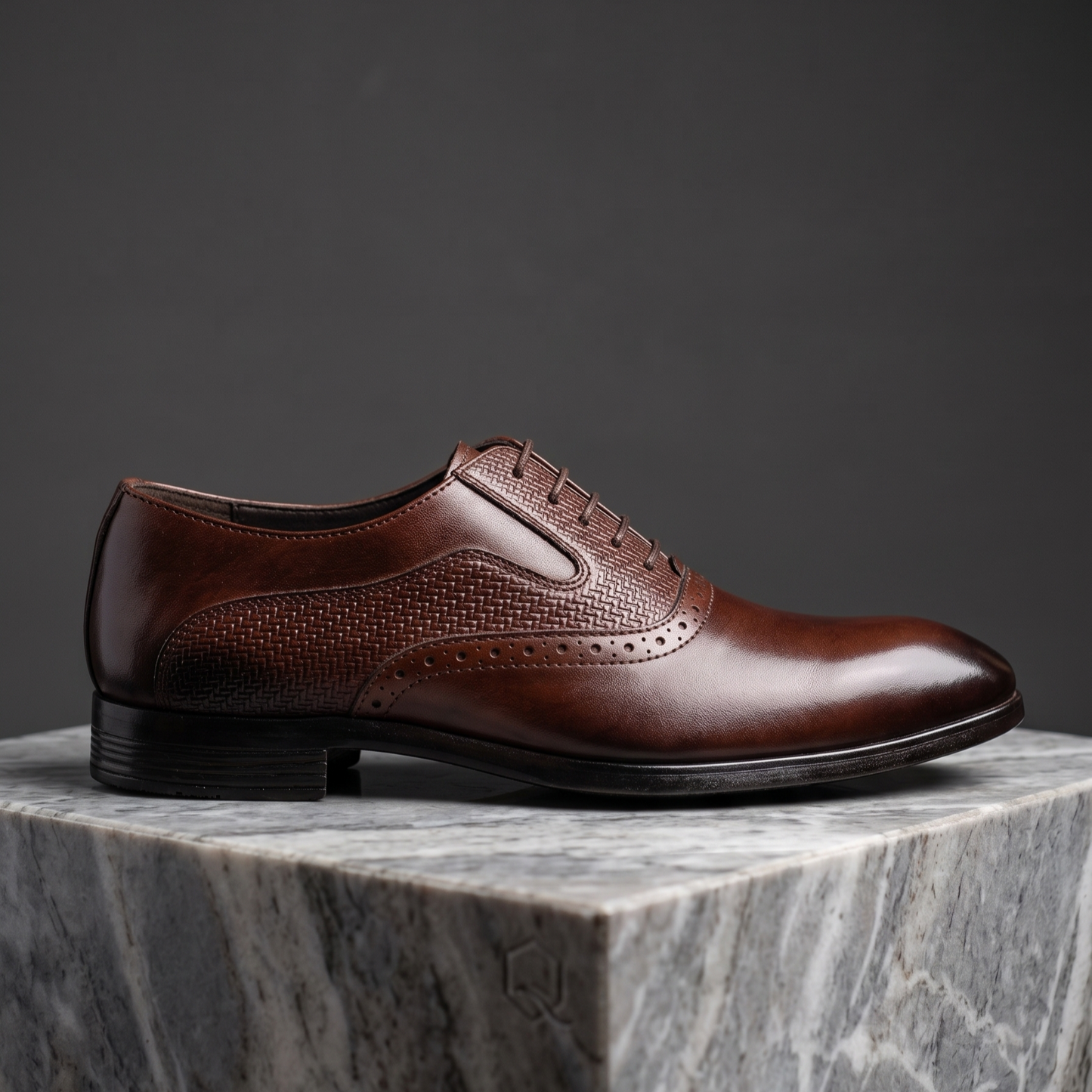 Oxford Textured Leather Shoe - Brown - 2007
