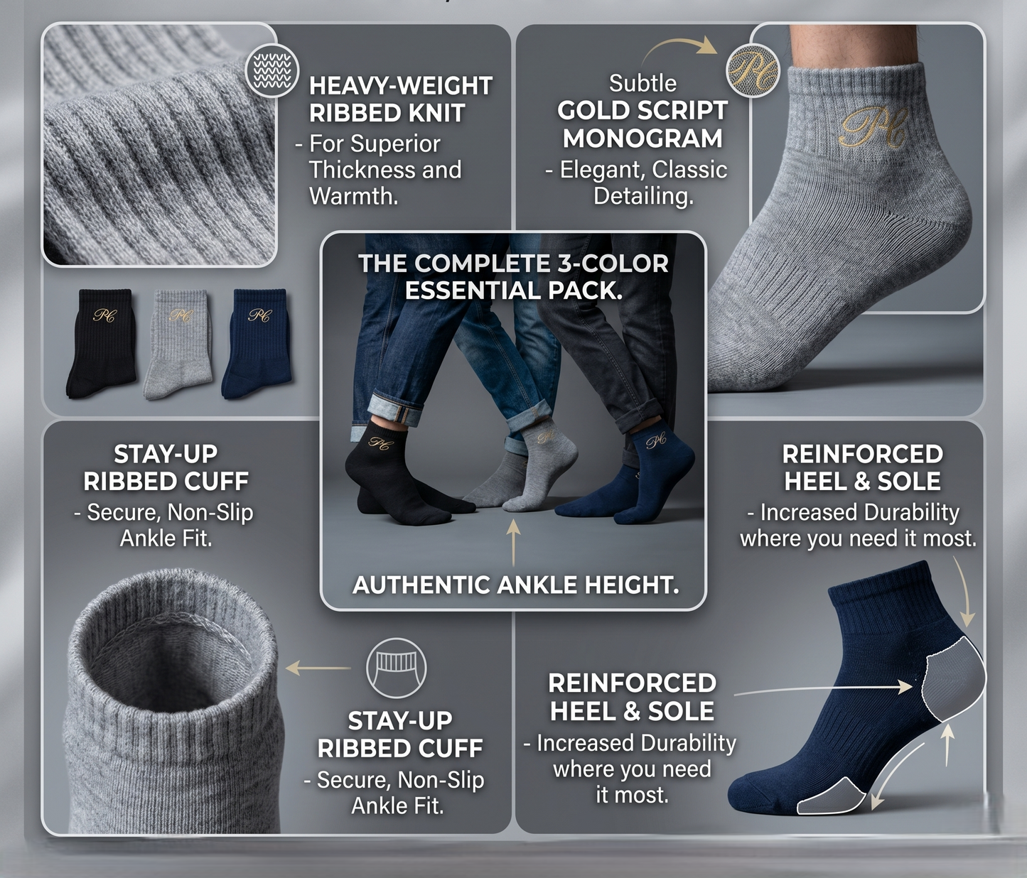 Thick Casual Ankle Socks - 3 in 1 Pack - S007