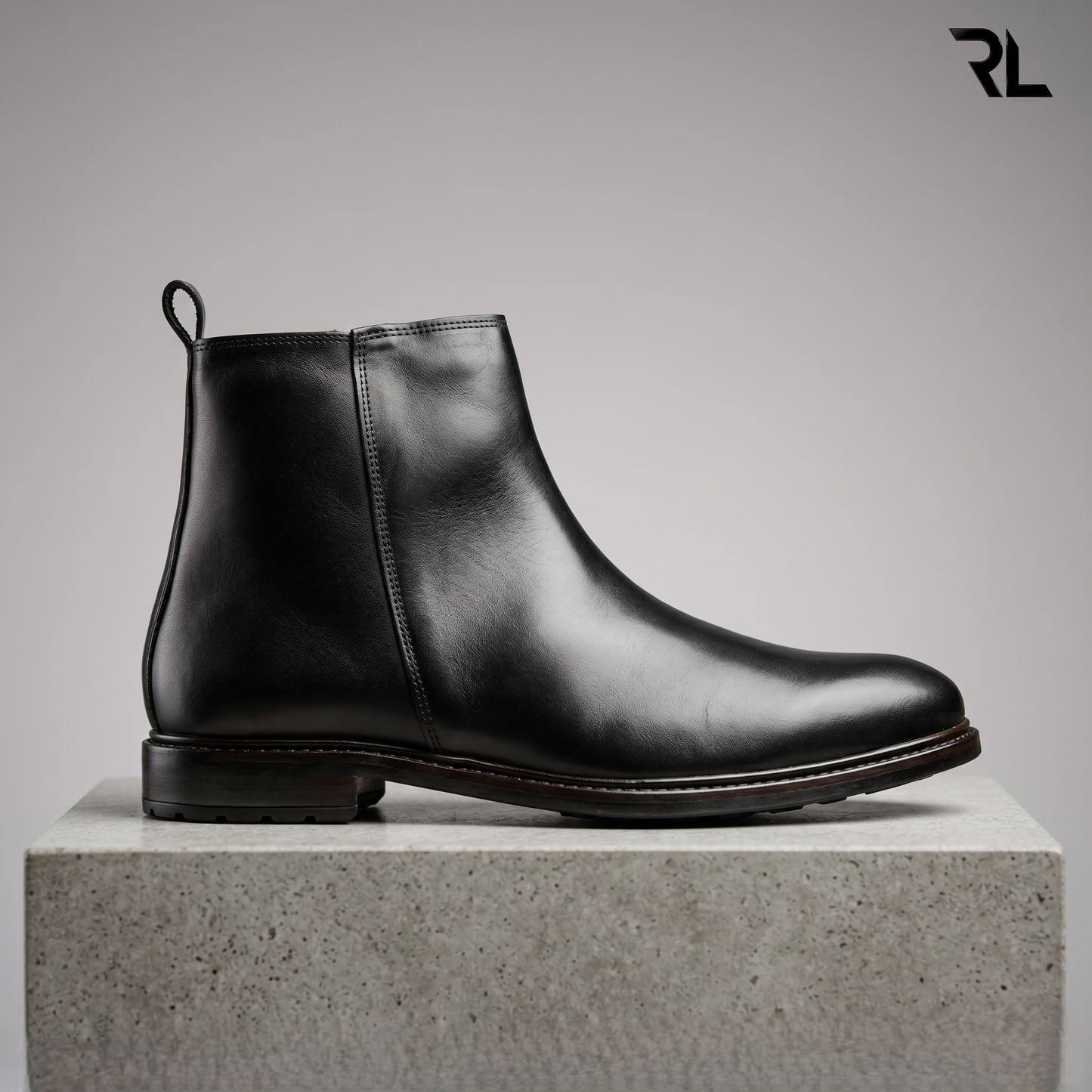 Leather Chelsea Boot with Zip - Black - 1008