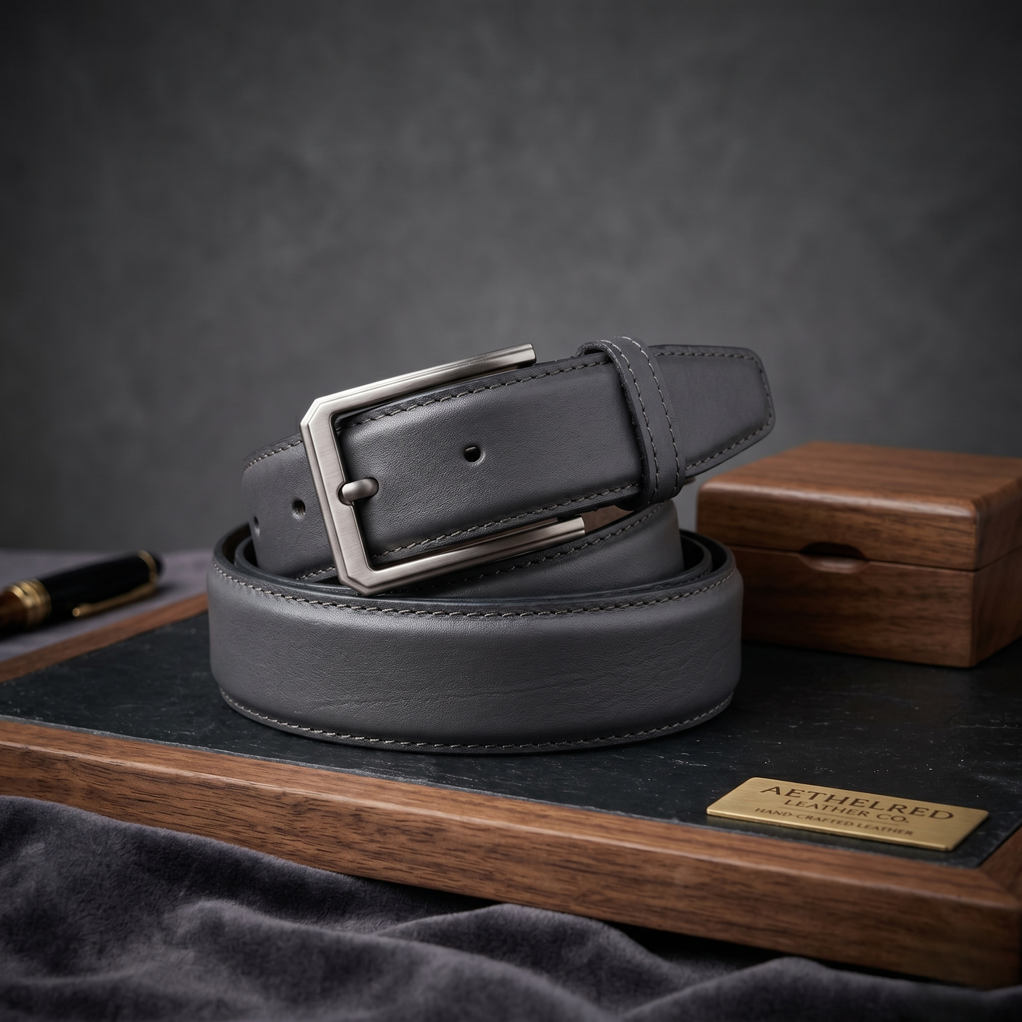 Men's Grey Formal Genuine Leather Belt with Classic Metal Buckle