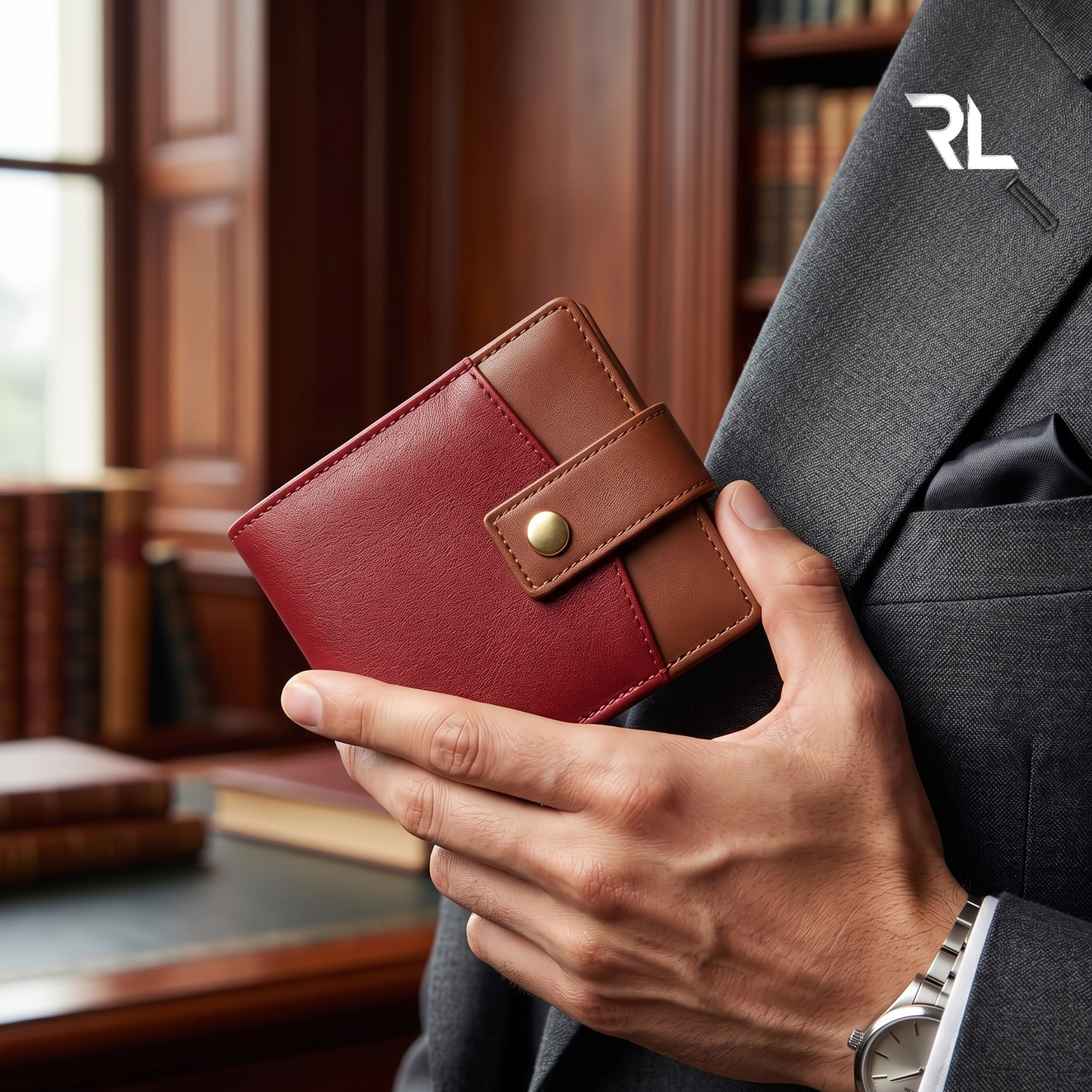 Premium Two-Tone Leather Wallet with Secure Snap Closure
