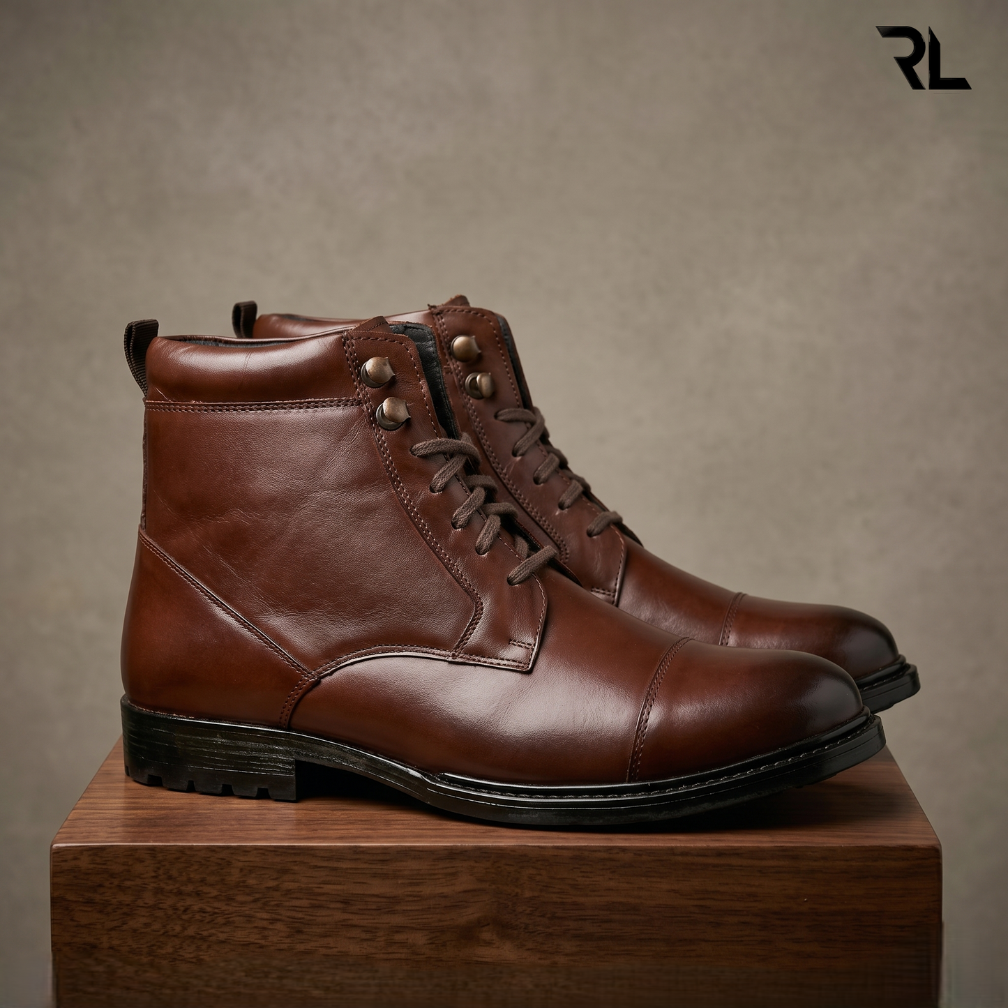 Lace up cap toe boot - Tan - 1007