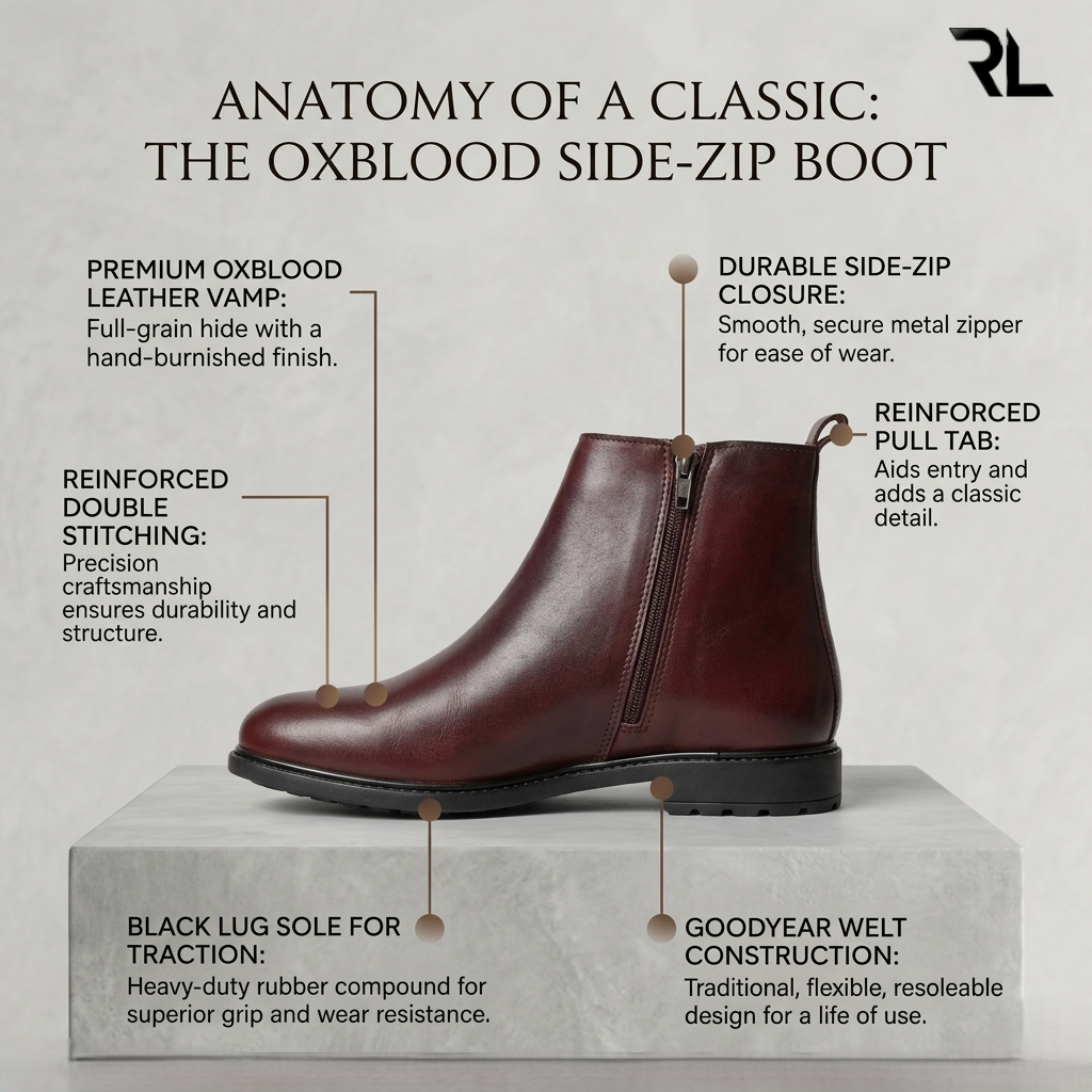 Leather Chelsea Boot with Zip - Brown - 1008