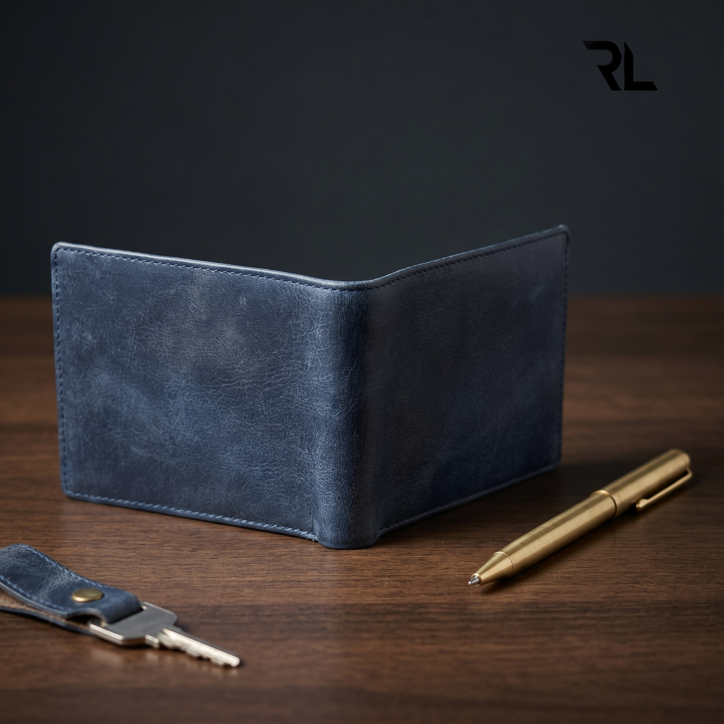 Classic Navy Blue Leather Bifold Wallet for Men