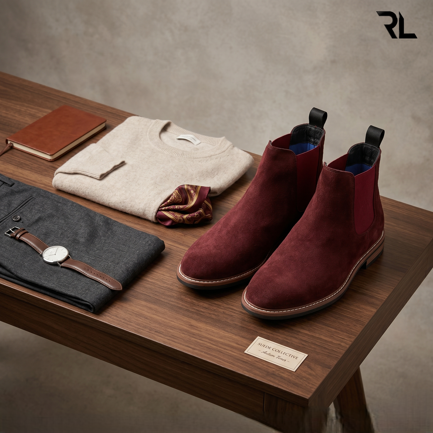 Suede Leather Chelsea Boot - Cherry- 1002
