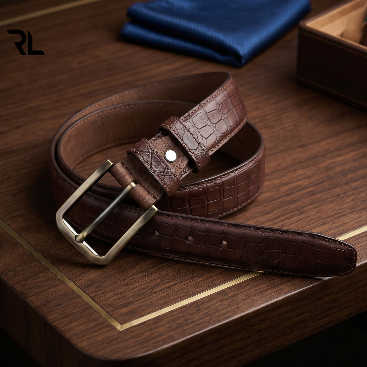 Formal Croco Print Leather Belt for Men's - Brown