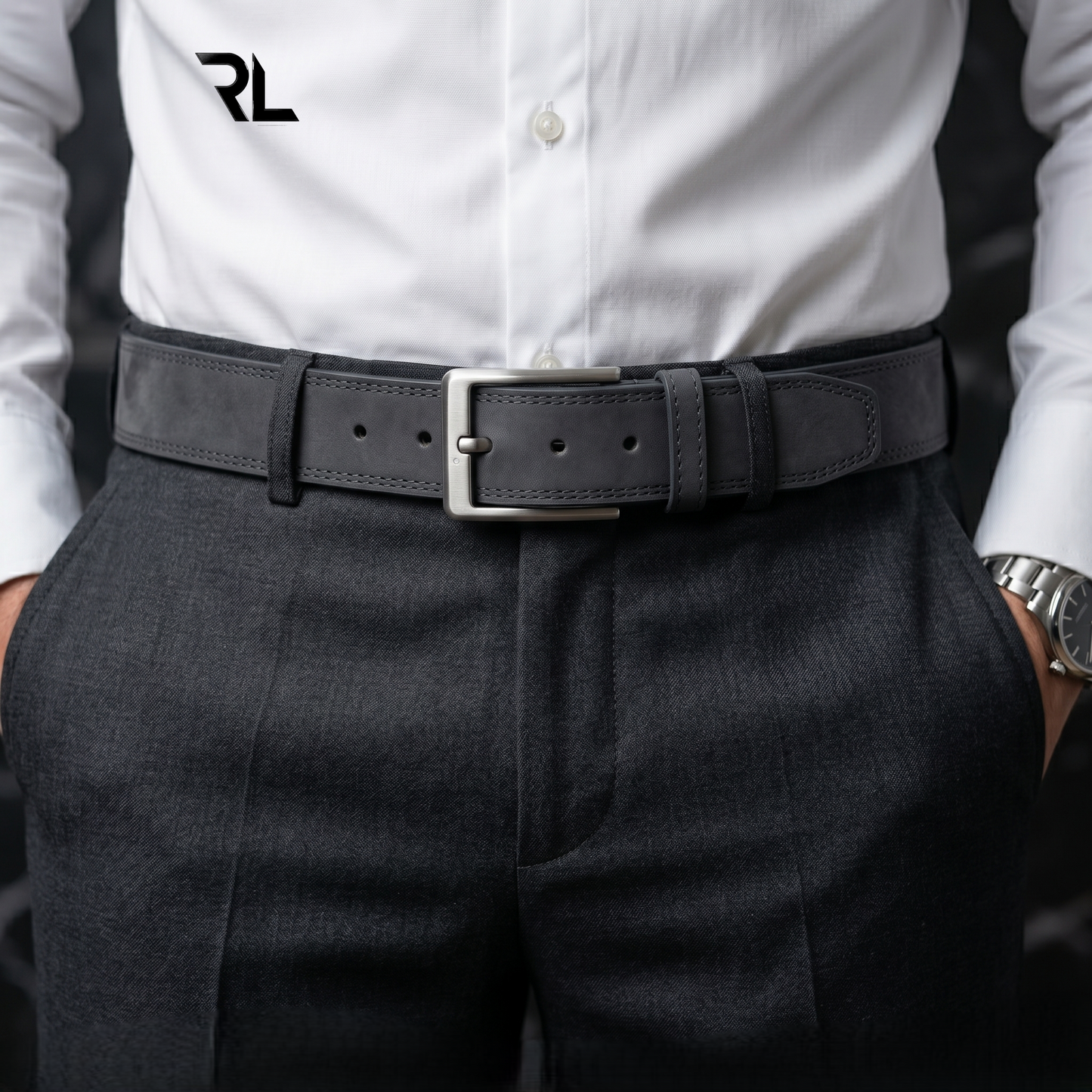 Nubuck Leather Casual Belt for Men's - Black