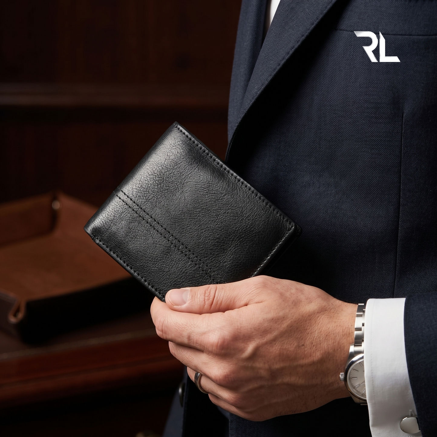 Classic Black Leather Bi-Fold Wallet for Men