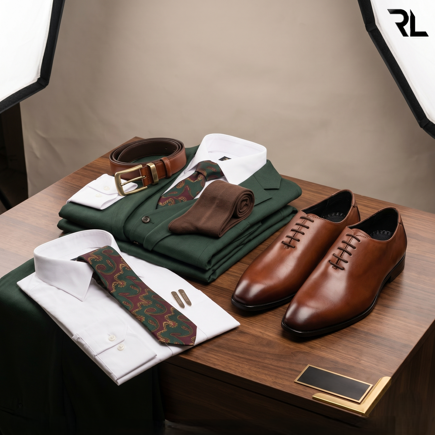 Leather Wholecut Shoe for Men's - Tan- 2009