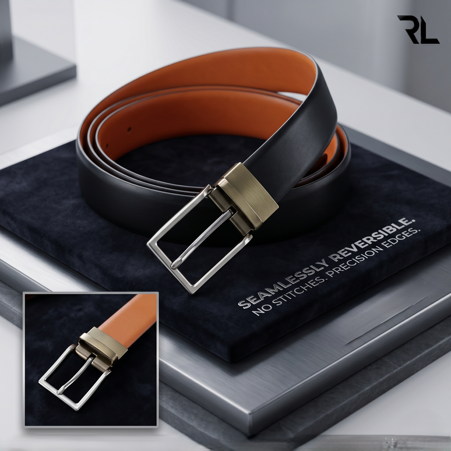 Leather Reversible Belt for Men - Black / Tan
