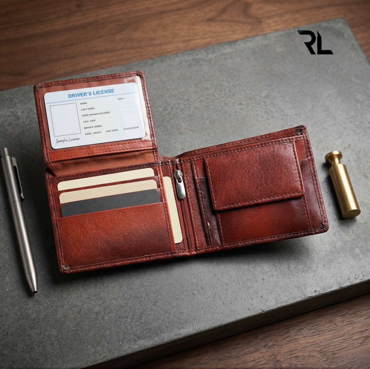 Vintage Brown Leather Bifold Wallet with Coin Pocket & ID Flap