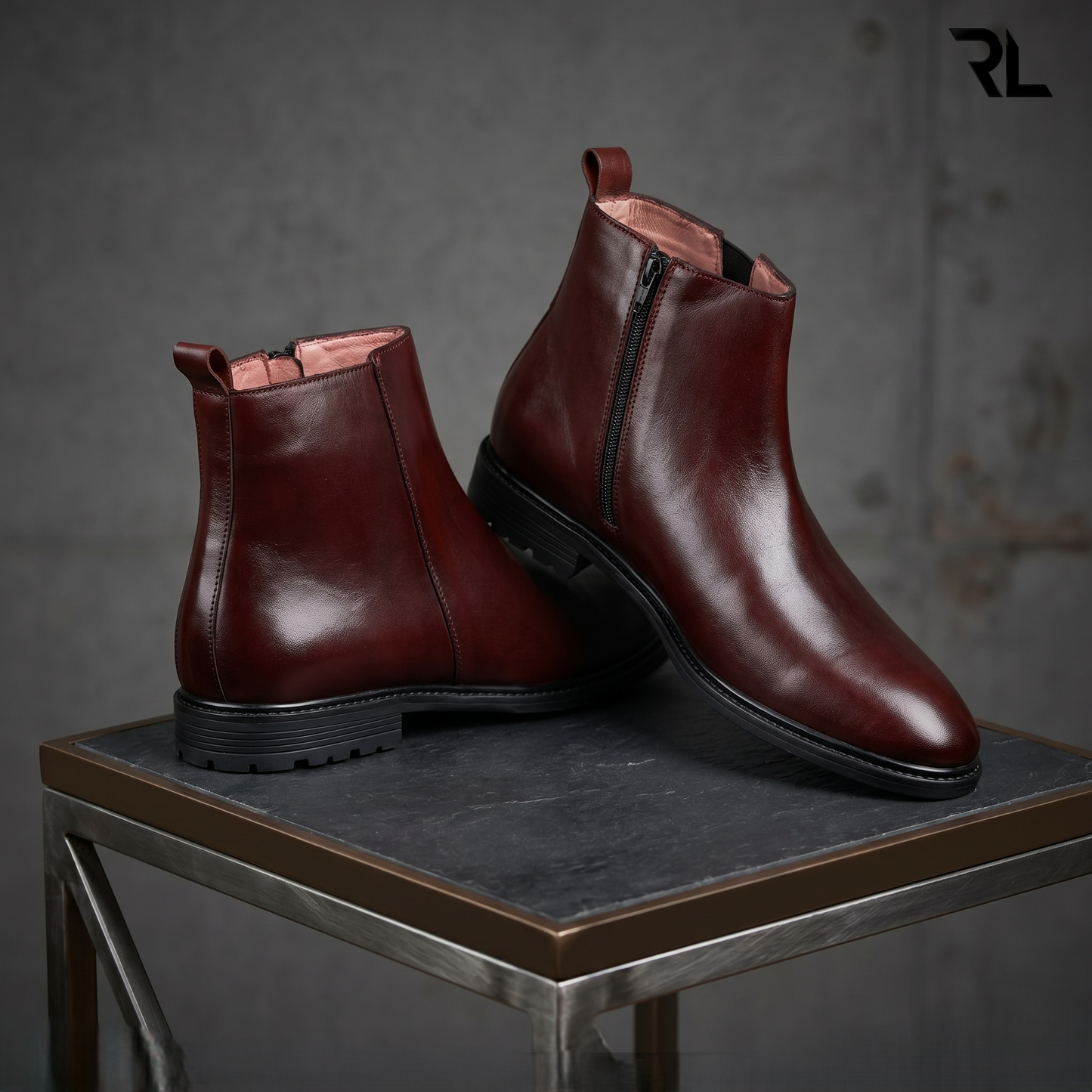 Leather Chelsea Boot with Zip - Brown - 1008