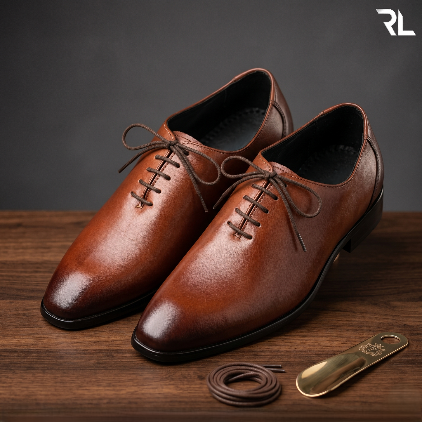 Leather Wholecut Shoe for Men's - Tan- 2009
