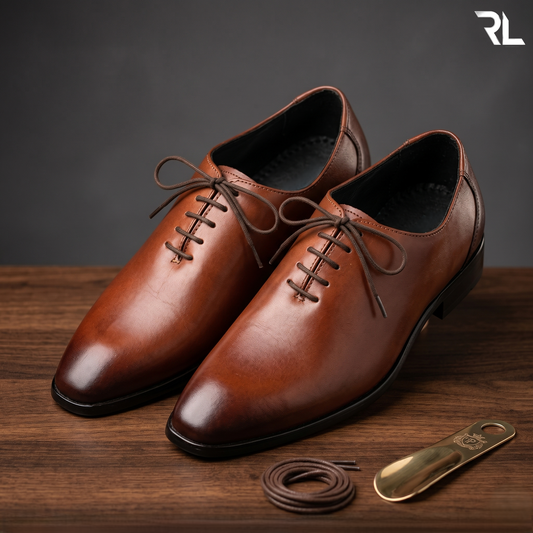 Leather Wholecut Shoe for Men's - Tan- 2009