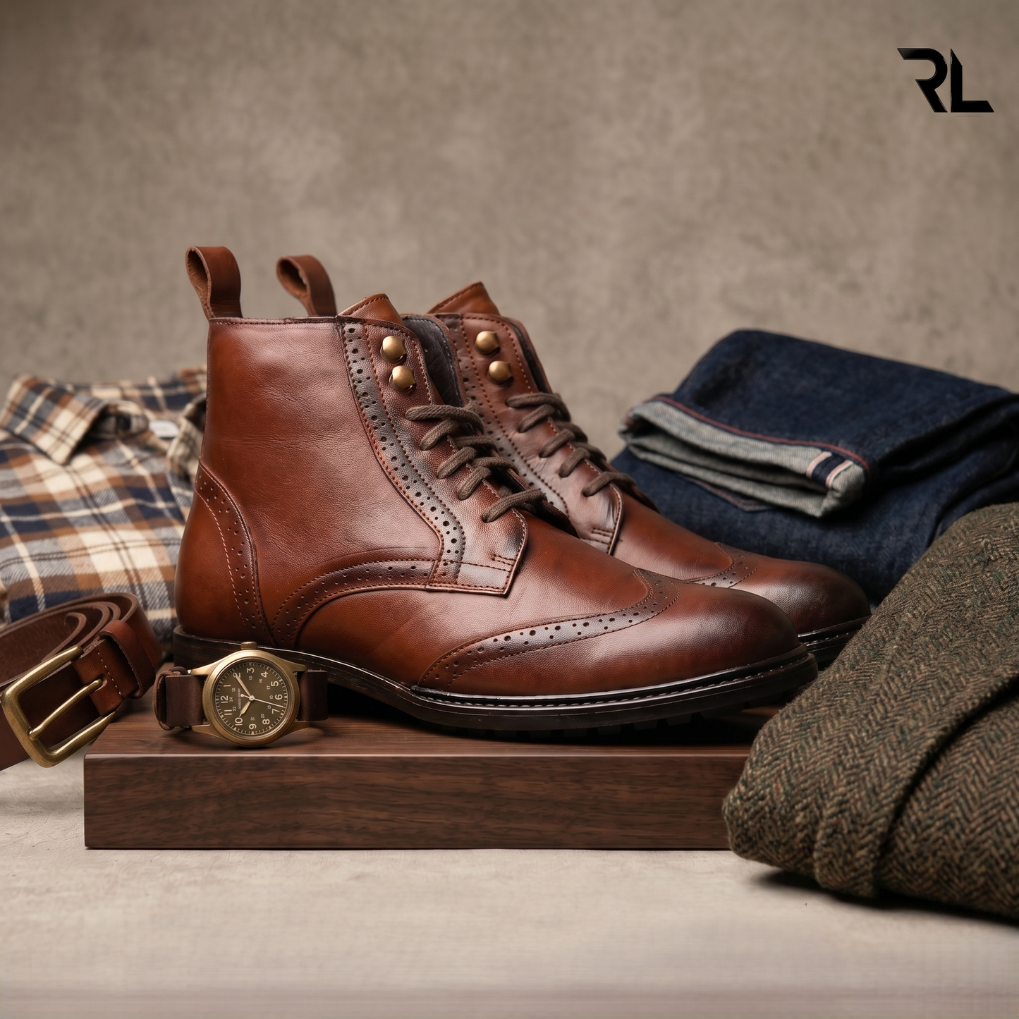 Wingtip Brouge Lace Up Boot - 1001
