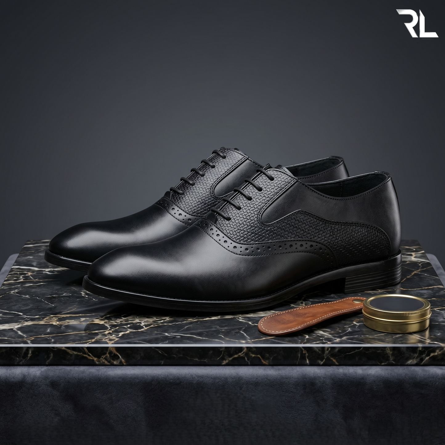 Oxford Textured Leather Shoe - Black - 2007