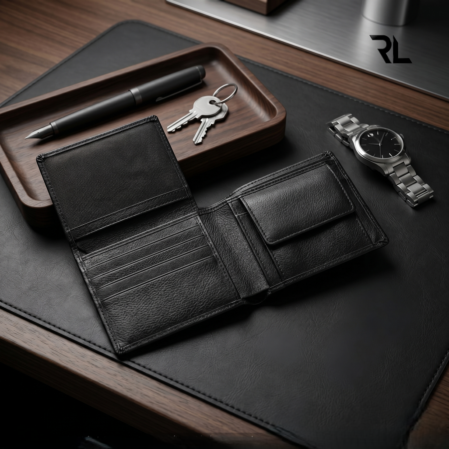Classic Black Leather Bi-Fold Wallet for Men