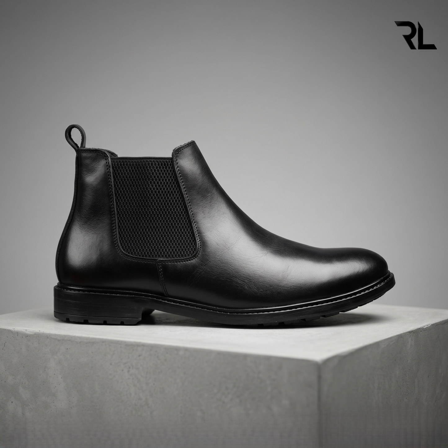 Black Leather Chelsea Boot For Men's - 1003