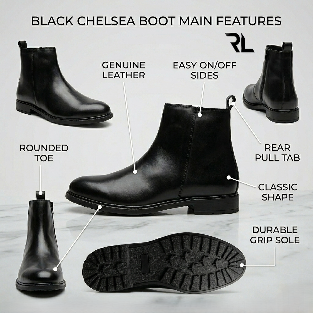 Leather Chelsea Boot with Zip - Black - 1008