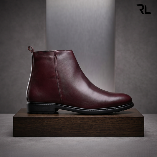 Leather Chelsea Boot with Zip - Brown - 1008