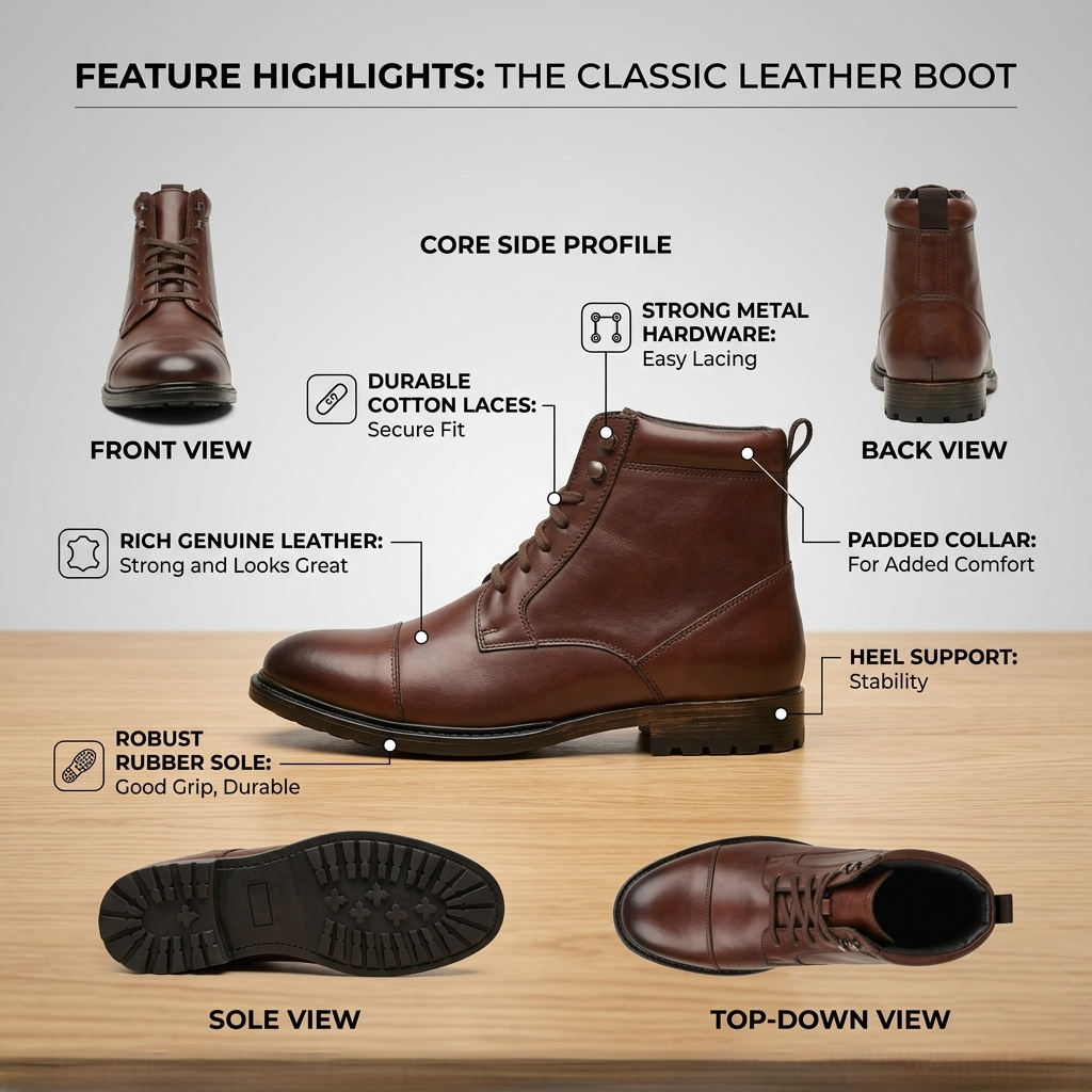 Lace up cap toe boot - Tan - 1007