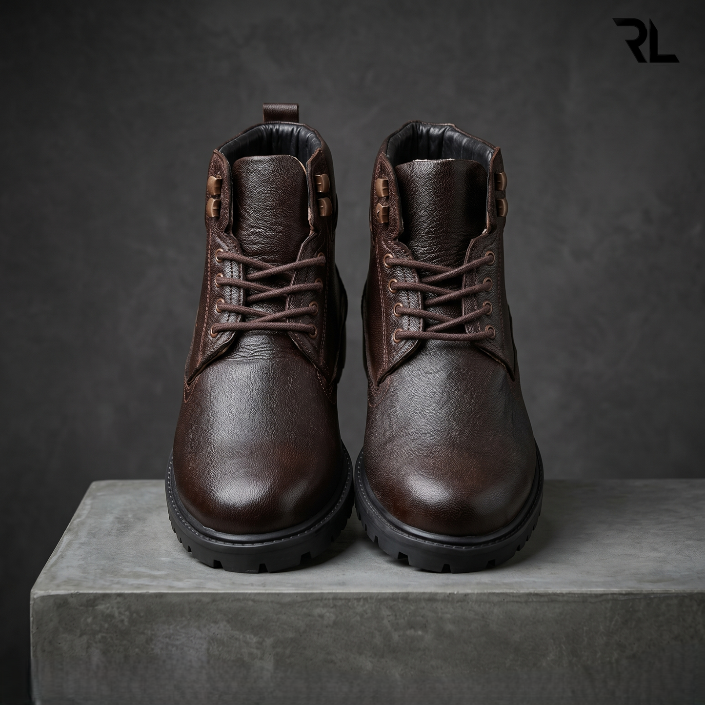 Leather Combat Boots – Rugged Dark Brown - 1009