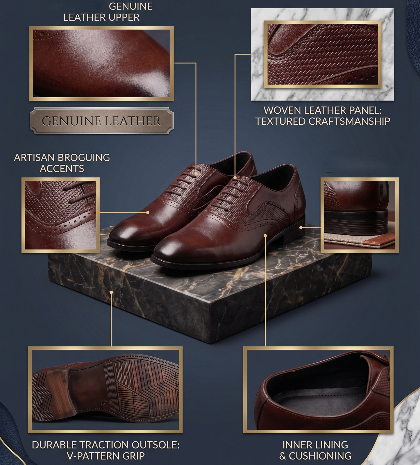 Oxford Textured Leather Shoe - Brown - 2007