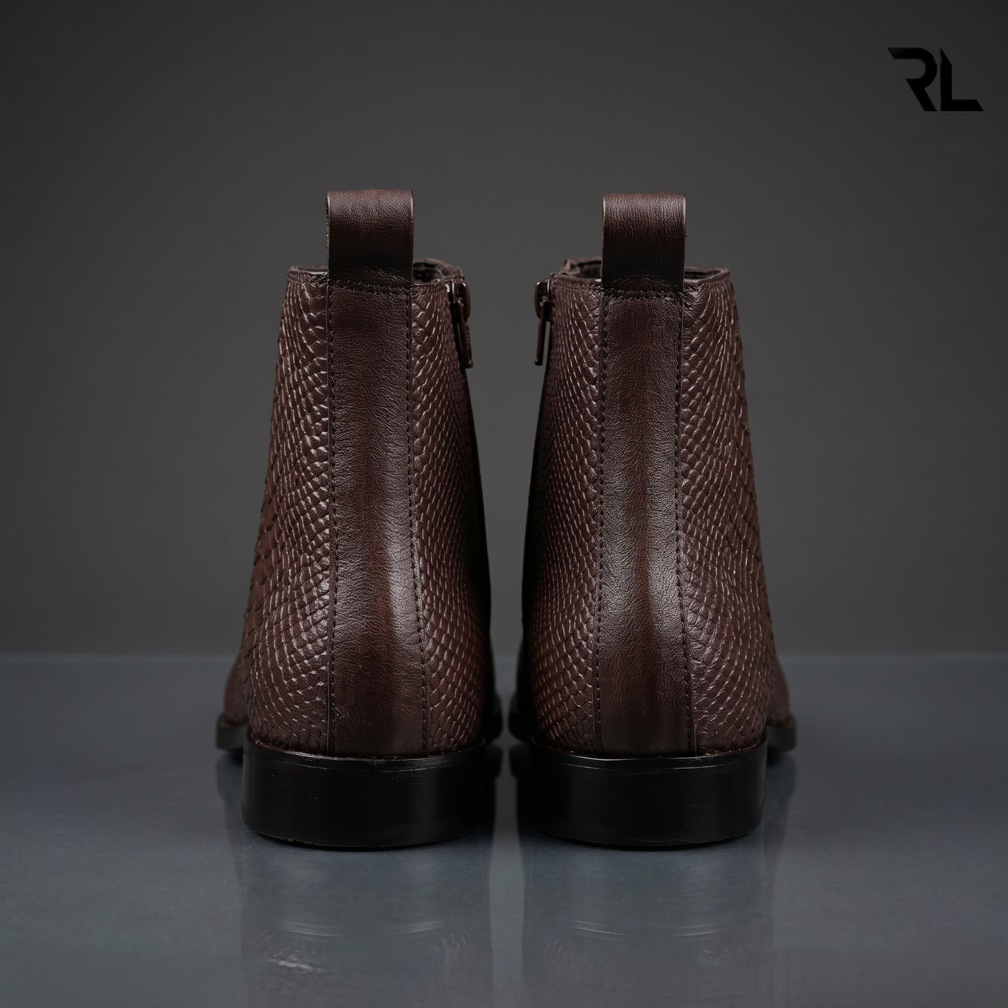 Men's Croco -Textured Leather Chelsea Boots - Brown - 1006