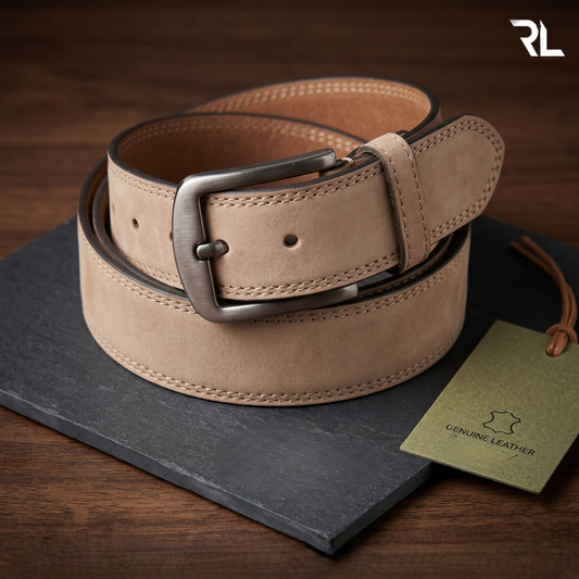 Leather Casual Belt Nubuck Cream