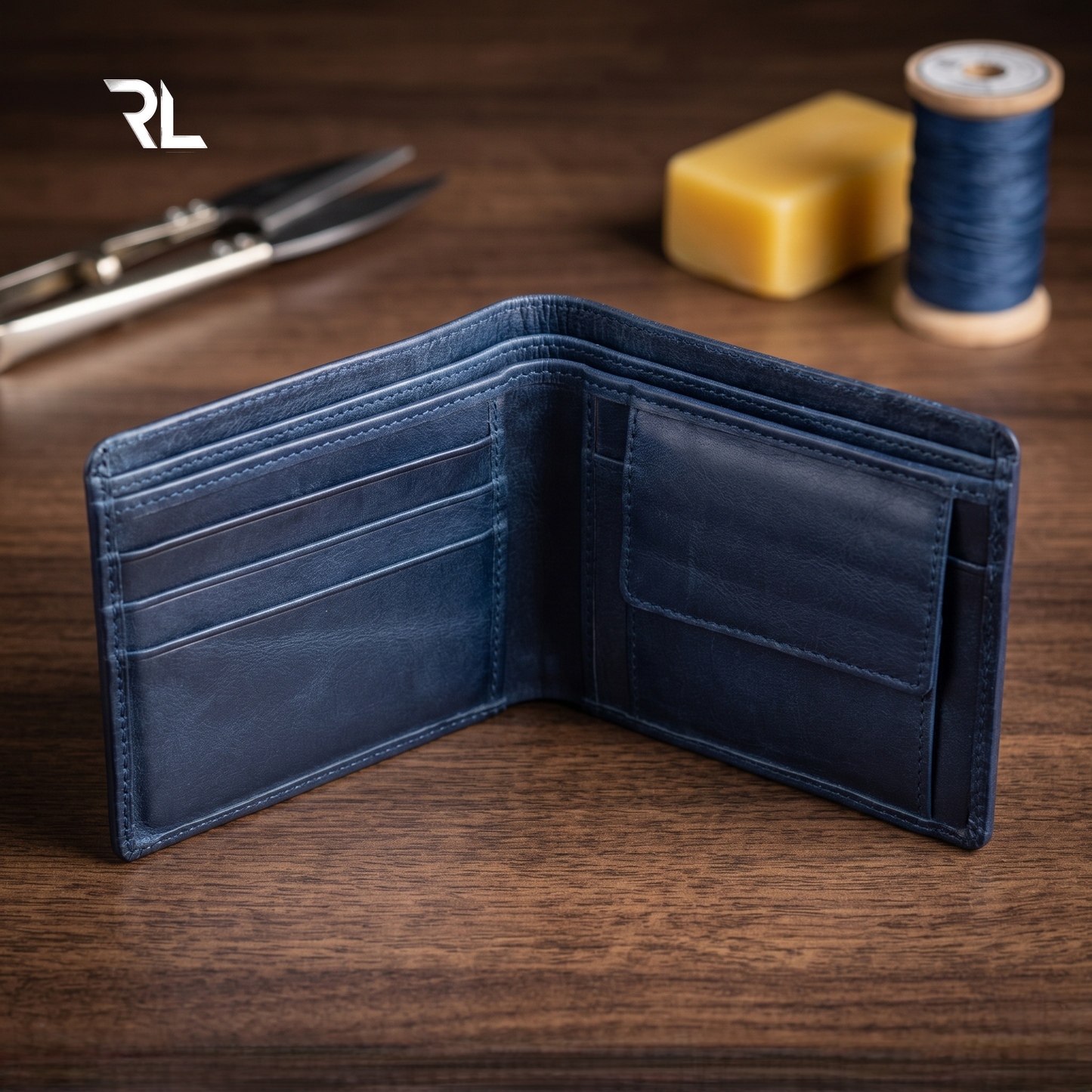 Classic Navy Blue Leather Bifold Wallet for Men