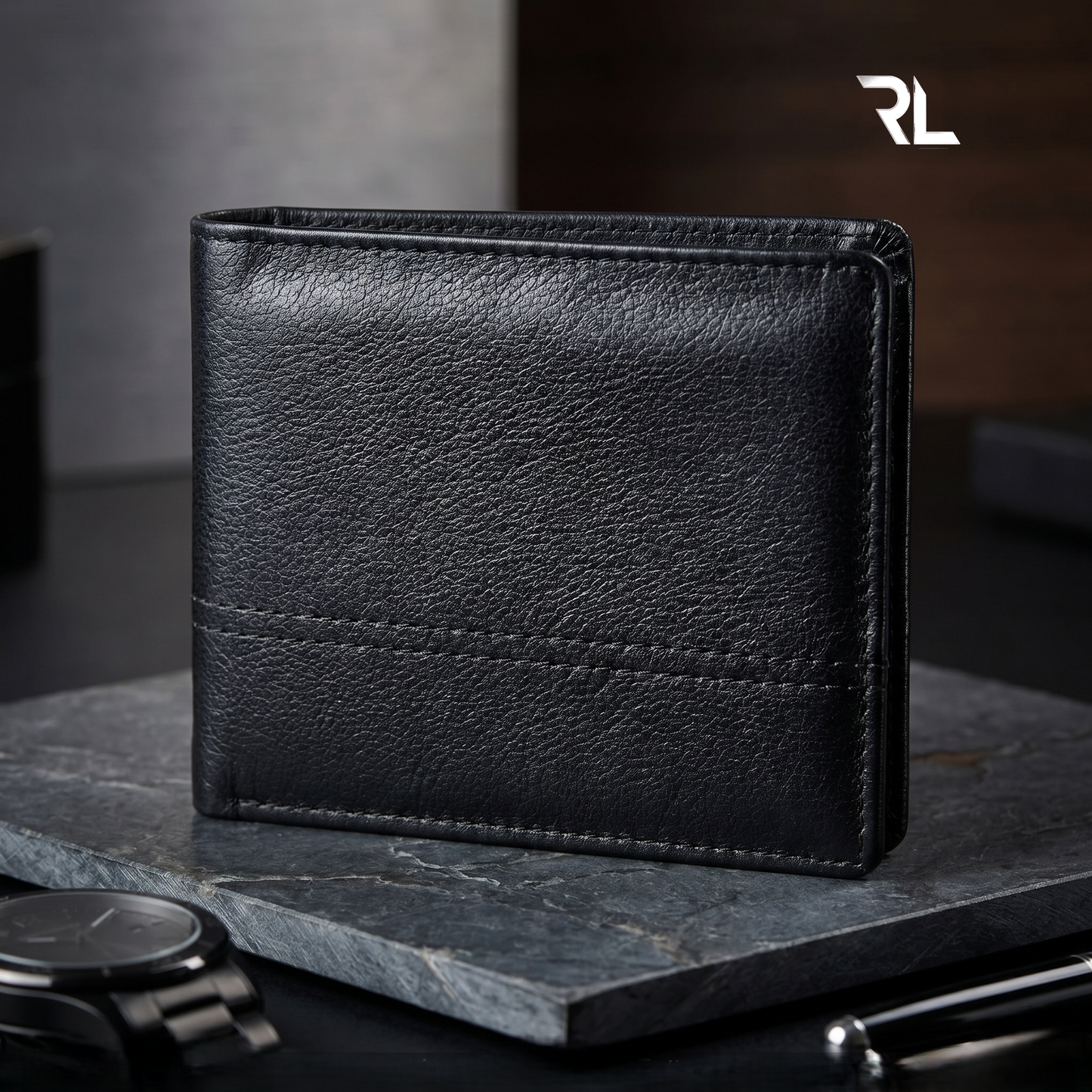 Classic Black Leather Bi-Fold Wallet for Men